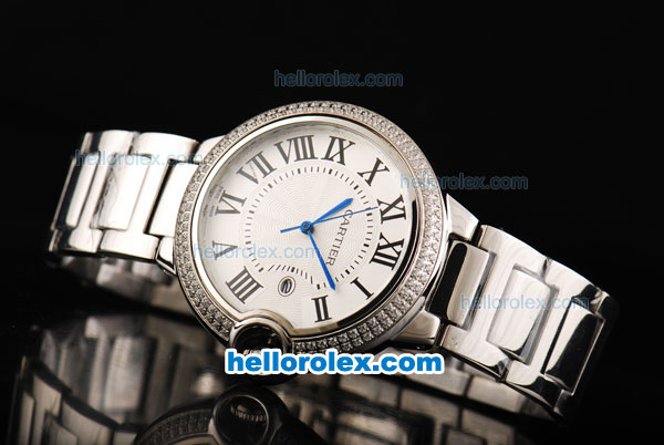 Cartier Automatic Movement Silver Case with Diamond Bezel-White Dial and Rome Markers-SS Strap - Click Image to Close