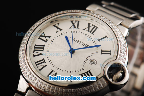 Cartier Automatic Movement Silver Case with Diamond Bezel-White Dial and Rome Markers-SS Strap - Click Image to Close