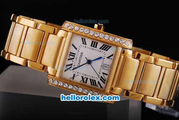 Cartier Tank Quartz Movement Diamond Bezel and Full Gold with White Dial - Click Image to Close