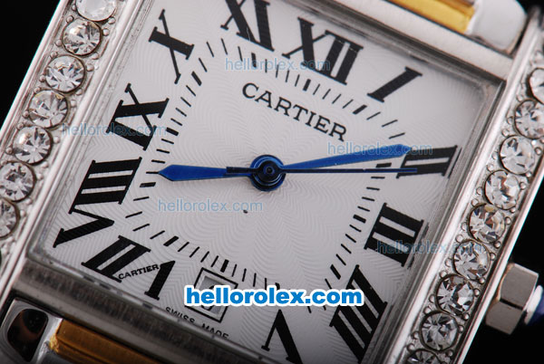 Cartier Tank Quartz Movement Diamond Bezel with White Dial and Two Tone Strap - Click Image to Close