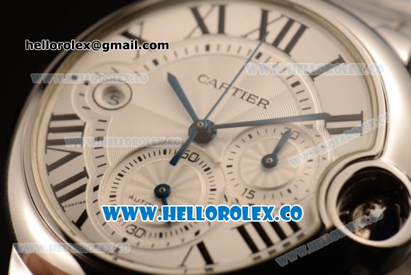 Cartier Ballon Bleu De Chrono Swiss Valjoux 7750 Automatic Steel Case with White Dial and Steel Bracelet - (H) - Click Image to Close