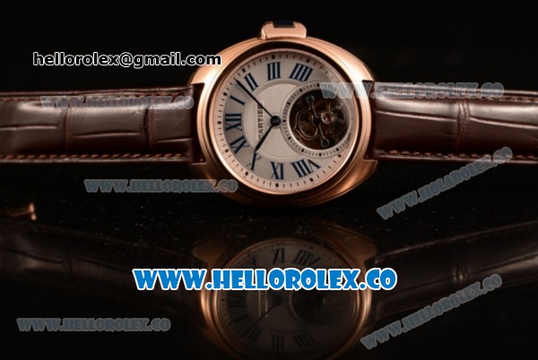 Cartier Cle de Cartier Swiss Tourbillon Manual Winding Rose Gold Case with White Dial and Brown Leather Strap - Click Image to Close