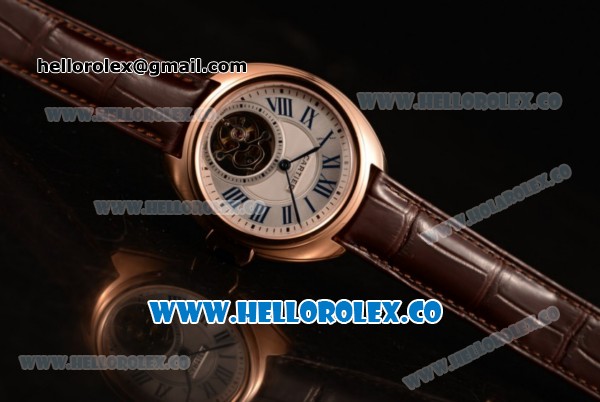 Cartier Cle de Cartier Swiss Tourbillon Manual Winding Rose Gold Case with White Dial and Brown Leather Strap - Click Image to Close