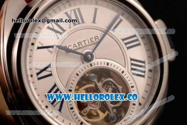 Cartier Cle de Cartier Swiss Tourbillon Manual Winding Steel Case with White Dial and Red Leather Strap - Click Image to Close