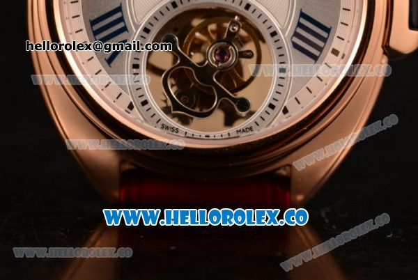 Cartier Cle de Cartier Swiss Tourbillon Manual Winding Rose Gold Case with White Dial and Red Leather Strap - Click Image to Close