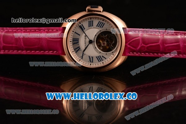 Cartier Cle de Cartier Swiss Tourbillon Manual Winding Rose Gold Case with White Dial and Pink Leather Strap - Click Image to Close