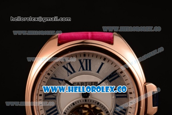 Cartier Cle de Cartier Swiss Tourbillon Manual Winding Rose Gold Case with White Dial and Pink Leather Strap - Click Image to Close