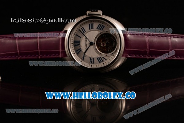 Cartier Cle de Cartier Swiss Tourbillon Manual Winding Steel Case with White Dial and Purple Leather Strap - Click Image to Close
