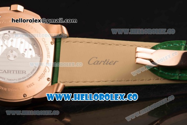 Cartier Calibre De Cartier Miyota 9015 Automatic Rose Gold Case with White Dial and Green Leather Strap - Click Image to Close