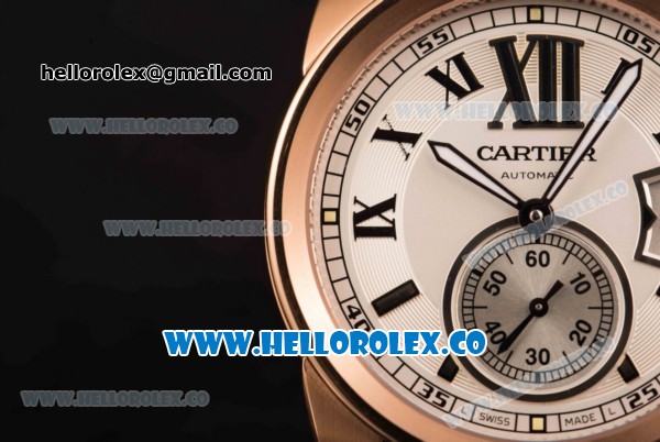 Cartier Calibre De Cartier Miyota 9015 Automatic Rose Gold Case with White Dial and Blue Leather Strap - Click Image to Close