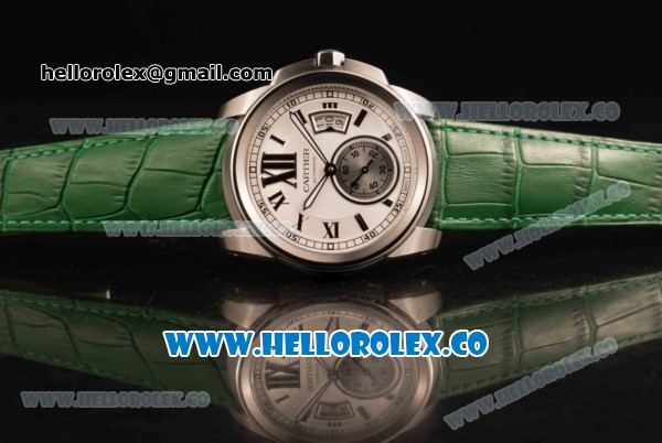 Cartier Calibre De Cartier Miyota 9015 Automatic Steel Case with White Dial and Green Leather Strap - Click Image to Close