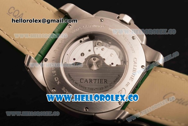 Cartier Calibre De Cartier Miyota 9015 Automatic Steel Case with White Dial and Green Leather Strap - Click Image to Close