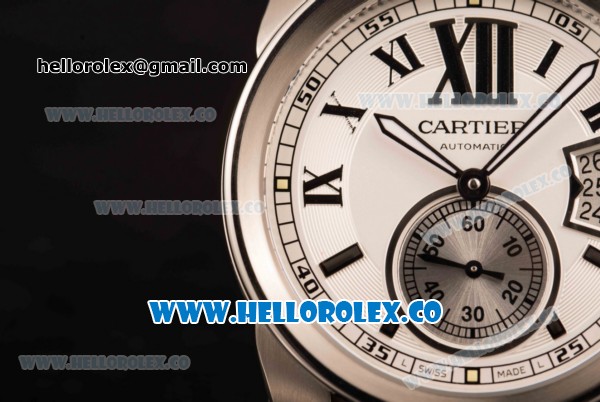 Cartier Calibre De Cartier Miyota 9015 Automatic Steel Case with White Dial and Blue Leather Strap - Click Image to Close