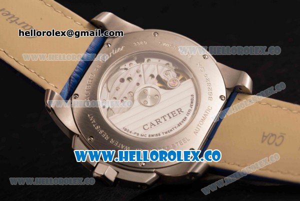 Cartier Calibre De Cartier Miyota 9015 Automatic Steel Case with White Dial and Blue Leather Strap - Click Image to Close