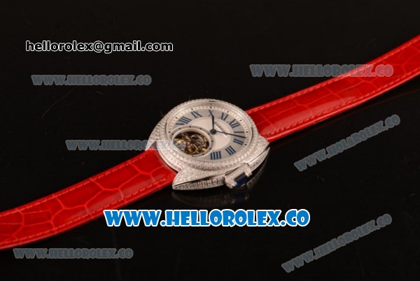Cartier Cle de Cartier Flying Tourbillon Swiss Tourbillon Manual Steel Case with White Dial and Red Leather Strap (ZF) - Click Image to Close