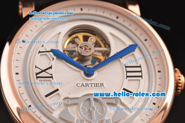 Cartier Rontonde Asia 6497-CHG Manual Winding Rose Gold Case with Black Leather Strap and White Dial - Click Image to Close