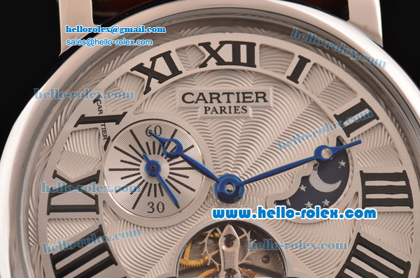 Cartier Rontonde Tourbillon Asia RL10-MT Automatic Steel Case with Brown Leather Strap and White Dial - Click Image to Close