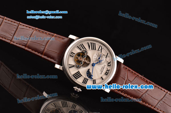 Cartier Rontonde Tourbillon Asia RL10-MT Automatic Steel Case with Brown Leather Strap and White Dial - Click Image to Close