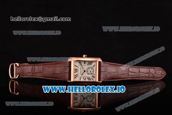 Cartier Tank MC Miyota 9015 Automatic Rose Gold Case with White Dial Roman Numeral Markers and Brown Leather Strap - 1:1 Original - Click Image to Close