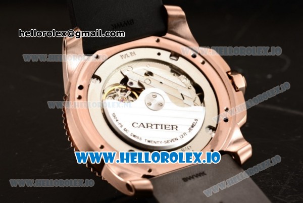 Cartier Calibre de Cartier Diver Swiss ETA 2824 Automatic Movement Rose Gold Black Dial and Roman Numeral Markers Rubber Strap (JF) - Click Image to Close