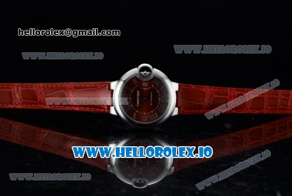 Cartier Ballon Bleu De Swiss ETA 2671 Automatic Steel Case Red Dial With Roman Numeral Markers Red Leather Strap - 1:1 Original - Click Image to Close