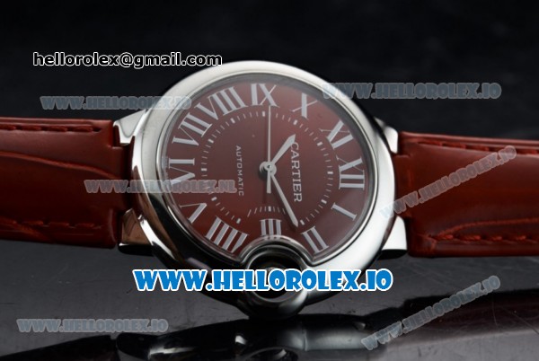 Cartier Ballon Bleu De Swiss ETA 2671 Automatic Steel Case Red Dial With Roman Numeral Markers Red Leather Strap - 1:1 Original - Click Image to Close