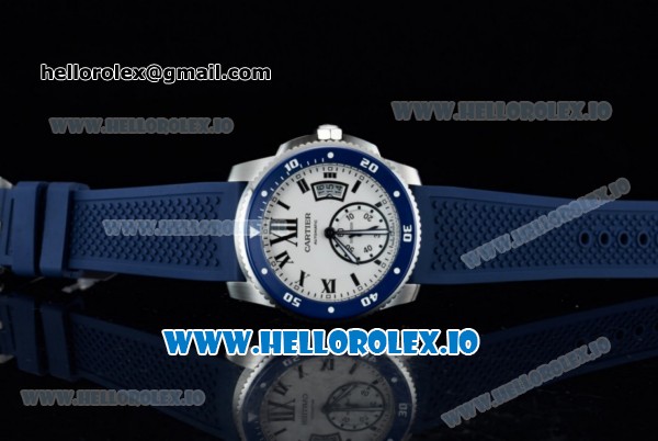 Cartier Calibre de Cartier Diver Swiss ETA 2824 Automatic Steel Case White Dial With Roman Numeral Markers Blue Rubber Strap - Click Image to Close