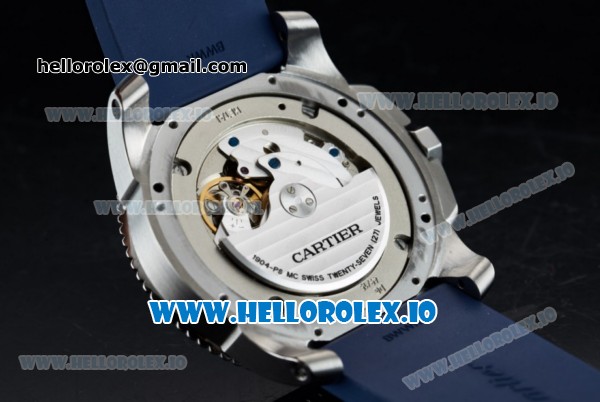 Cartier Calibre de Cartier Diver Swiss ETA 2824 Automatic Steel Case White Dial With Roman Numeral Markers Blue Rubber Strap - Click Image to Close