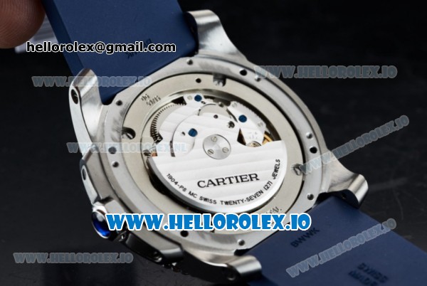 Cartier Calibre de Cartier Diver Swiss ETA 2824 Automatic Steel Case White Dial With Roman Numeral Markers Blue Rubber Strap - Click Image to Close