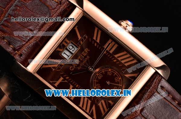 Cartier Tank MC Asia ST16 Automatic Rose Gold Case with Brown Dial and Roman Numeral Markers - ETA Coating - Click Image to Close