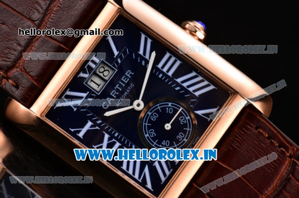 Cartier Tank MC Asia ST16 Automatic Rose Gold Case with Blue Dial and Roman Numeral Markers - ETA Coating - Click Image to Close