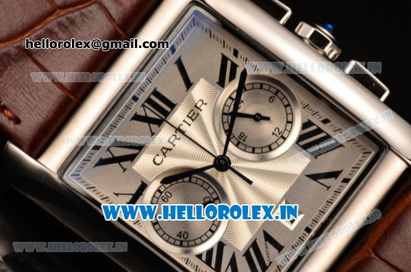 Cartier Tank MC Chrono Miyota Quartz Steel Case with Silver Dial and Black Roman Numeral Markers - Click Image to Close