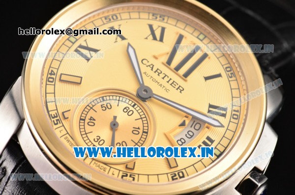 Cartier Calibre De Swiss ETA 2824 Automatic Steel Case with Gold Dial and Roman Numeral Markers - Click Image to Close