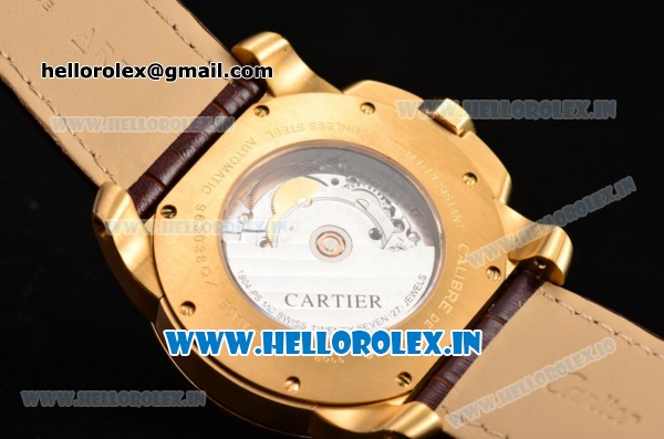 Cartier Calibre De Swiss ETA 2824 Automatic Yellow Gold Case with Diamonds Bezel and Black Roman Numeral Markers - Click Image to Close