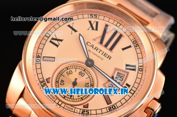 Cartier Calibre De Swiss ETA 2824 Automatic Full Rose Gold with Roman Numeral Markers and Rose Gold Dial - Click Image to Close