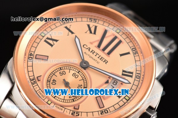 Cartier Calibre De Swiss ETA 2824 Automatic Two Tone Case/Bracelet with Rose Gold Dial and Roman Numeral Markers - Click Image to Close