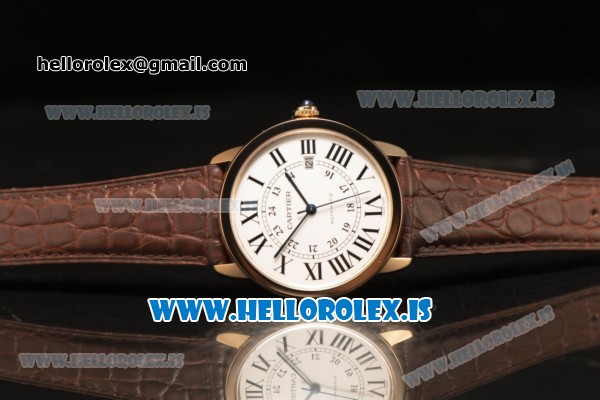 Cartier Ronde Solo Cartier Rose Gold Equipment Ronda 763 1:1 Clone White Dial With Brown Leather - Click Image to Close