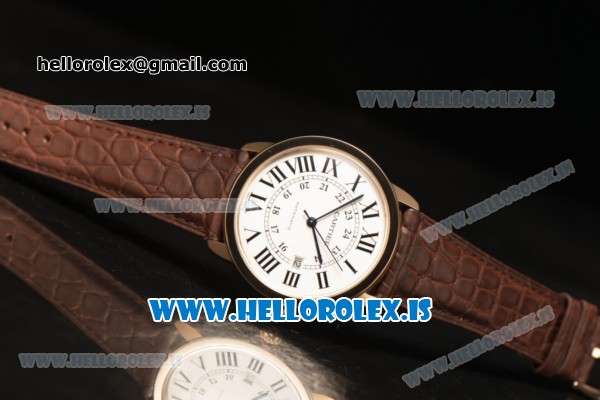 Cartier Ronde Solo Cartier Rose Gold Equipment Ronda 763 1:1 Clone White Dial With Brown Leather - Click Image to Close