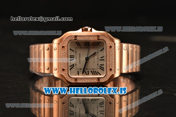 Cartier Santos De Cartier Rose Gold Miyota 9015 Auto With Diamonds Bezel WJSA0009 - Click Image to Close