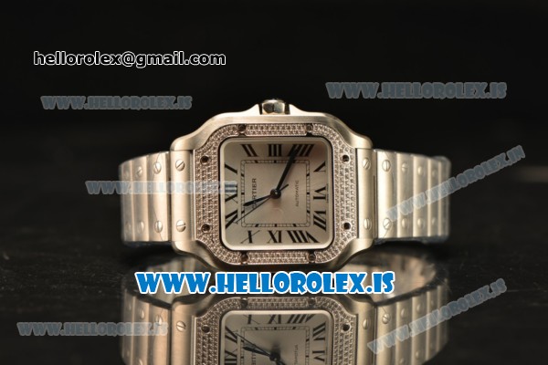 Cartier Santos De Cartier White Gold Miyota 9015 Auto With Diamonds Bezel WJSA0009 - Click Image to Close