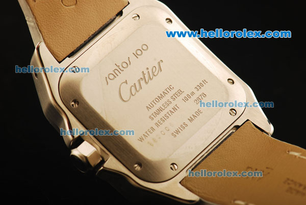 Cartier Santos 100 Swiss ETA 2671 Automatic Movement Steel Case with Light Green Dial and White Leather Strap - 1:1 Original - Click Image to Close