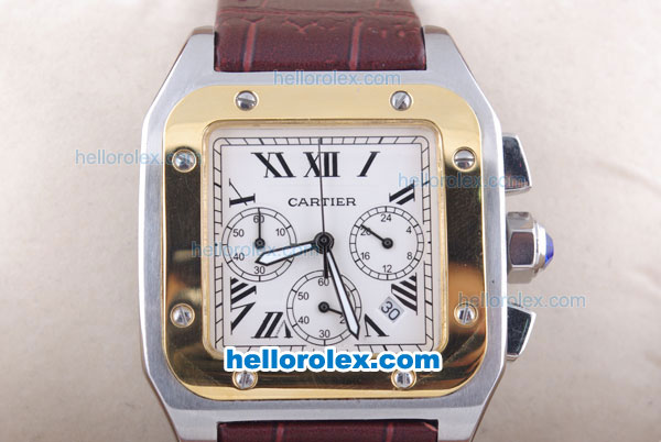 Cartier Santos 100 Quartz Movement Gold Bezel with White Dial - Click Image to Close