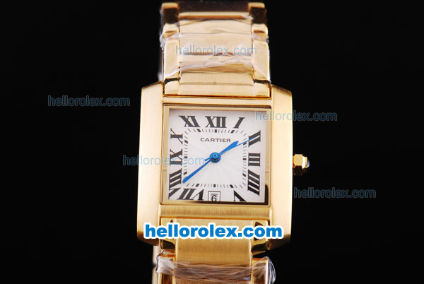 Cartier tank francaise with Full Gold and White Dial - Click Image to Close
