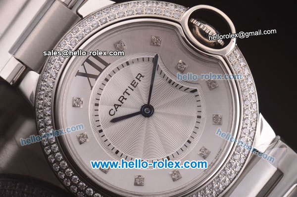 Cartier Ballon Bleu De Miyota Quartz Movement White Dial with Diamond Bezel and Diamond Markers - Click Image to Close