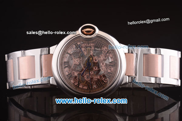 Cartier Ballon Bleu De Automatic Movement Skeleton Dial with Black Roman Markers and Two Tone Strap - Click Image to Close