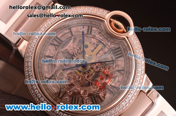 Cartier Ballon Bleu de Cartier Skeleton Automatic Rose Gold Case/Bracelet with Diamond Bezel - Click Image to Close
