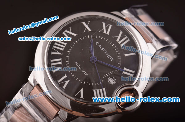 Cartier Ballon Bleu Asia 2813 Automatic Steel Case with Black Dial and Two Tone Strap - ETA Coating - Click Image to Close