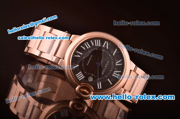 Cartier Ballon Bleu Asia 2813 Automatic Rose Gold Case/Strap with Black Dial - ETA Coating - Click Image to Close