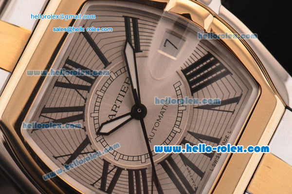 Cartier Roadster Swiss ETA 2892 Two Tone Case/Strap with Silver Dial - Click Image to Close