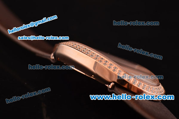 Cartier Baignoire Swiss ETA Quartz Movement Rose Gold Case with Diamond Bezel and Brown Leather Strap - Click Image to Close